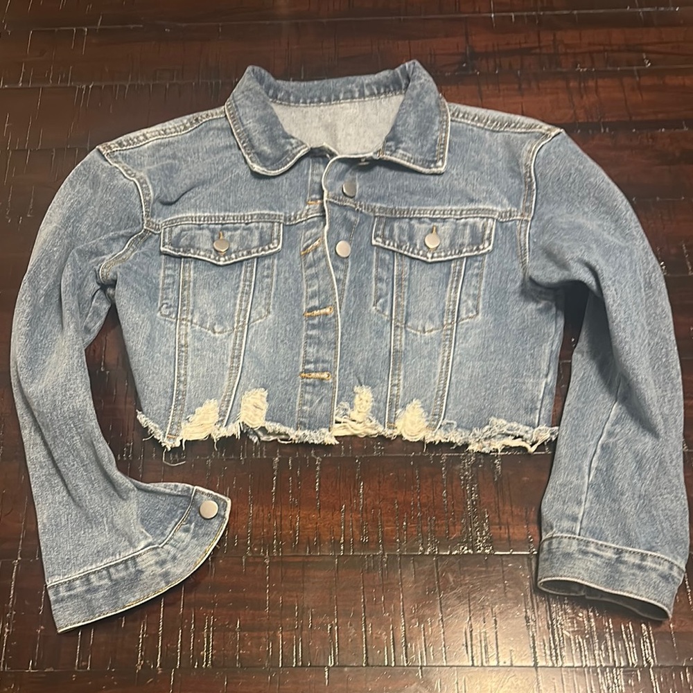 Blue Cropped Distressed Jean Jacket